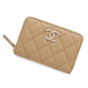 CHANEL Matelasse Classic Zip Coin Purse Beige Caviar Leather
