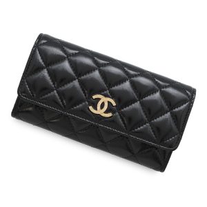 CHANEL Matelasse Long Wallet BlackAP4261 Shiny Calf Leather