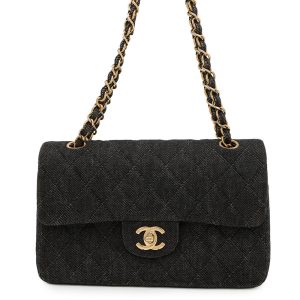 CHANEL Matelasse W flap WChainShoulder Bag BlackA01113 Denim Size 23