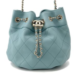 CHANEL Matelasse Drawstring ChainShoulder Bag PowderBlueAS1439 Lambskin