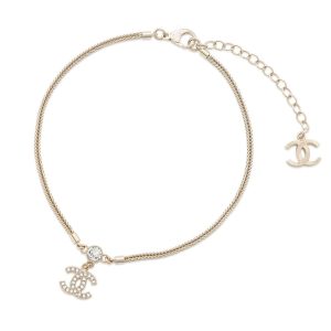 CHANEL CC Logo Necklace ChokerABE544 Rhinestone Gold Plated