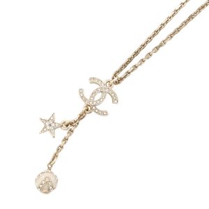 CHANEL CC Logo Star Motif NecklaceABC119 Rhinestone Gold Plated