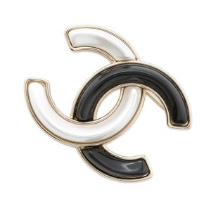CHANEL CC Logo Brooch White/BlackAB9974 Gold Plated