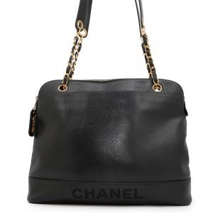 CHANEL Logo ChainShoulder Bag BlackA07265 Caviar Leather