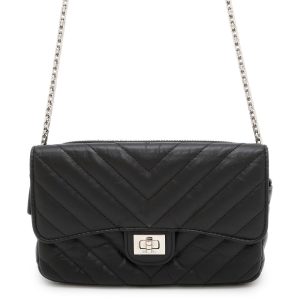 CHANEL Chevron 2.55 ChainShoulderPouch BlackAP2215 Lambskin
