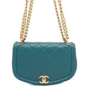 CHANEL Matelasse Chain Shoulder Bag Green Leather