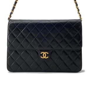 CHANEL Pushlock ChainShoulder Bag BlackA03570 Lambskin