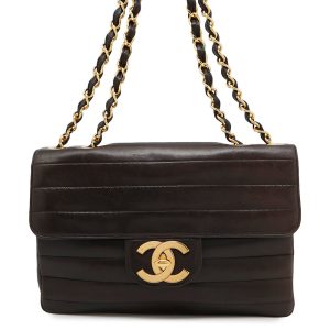 CHANEL Mademoiselle Chain Shoulder Bag Black Lambskin Size 30