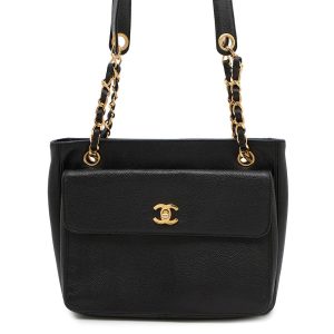 CHANEL CC Logo ChainTote Bag Black Caviar Leather