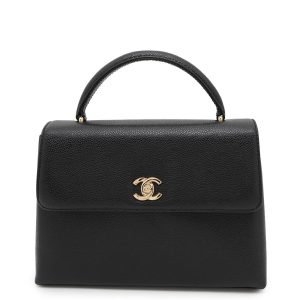 CHANEL CC Logo Top Handle Bag Black Caviar Leather