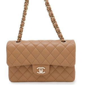 CHANEL Matelasse W Flap ChainShoulder Bag BeigeA01113 Lambskin Size 23