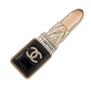 CHANEL Lipstick Brooch Black/PinkAB7677 Metal Rhinestone
