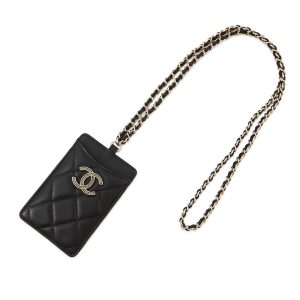 CHANEL Matelasse CC Logo ChainStrap Card Case BlackA01745 Lambskin