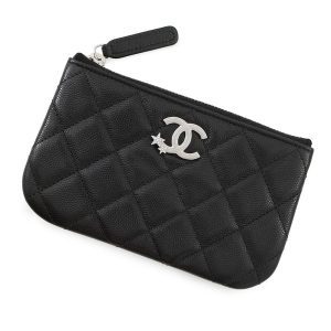 CHANEL Matelasse Star CC Logo Zip Pouch Coin Purse BlackAP4811 Soft Caviar Leather/Rhinestone