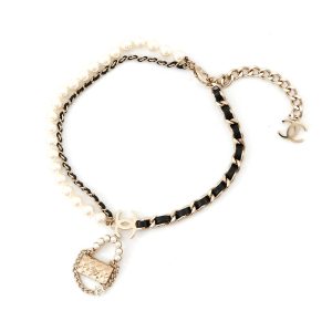 CHANEL Matelasse bag motif necklaceAB6125 Metal Leather Faux Pearl