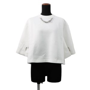 LOUIS VUITTON Snap Sleeve Crop Top Shirt Size XS White1AFTR3 Cotton89% Nylon11% Metal