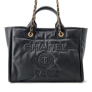CHANEL Deauville 2-Way Shopping Bag BlackAS3257 Lambskin Size Small