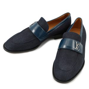 LOUIS VUITTON Saint Germain Line Loafers Navy Denim Size 6