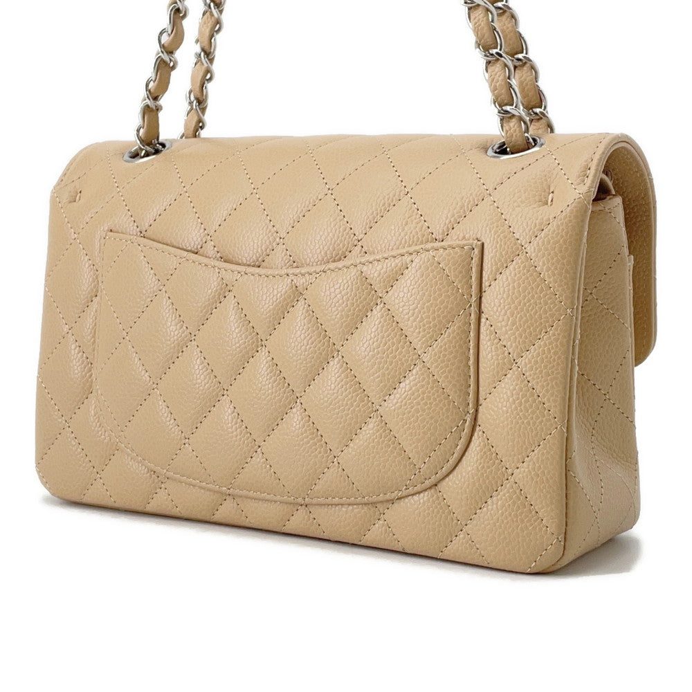 CHANEL Matelasse W Flap ChainShoulder Bag BeigeA01113 Caviar Leather Size 23 - Image 2