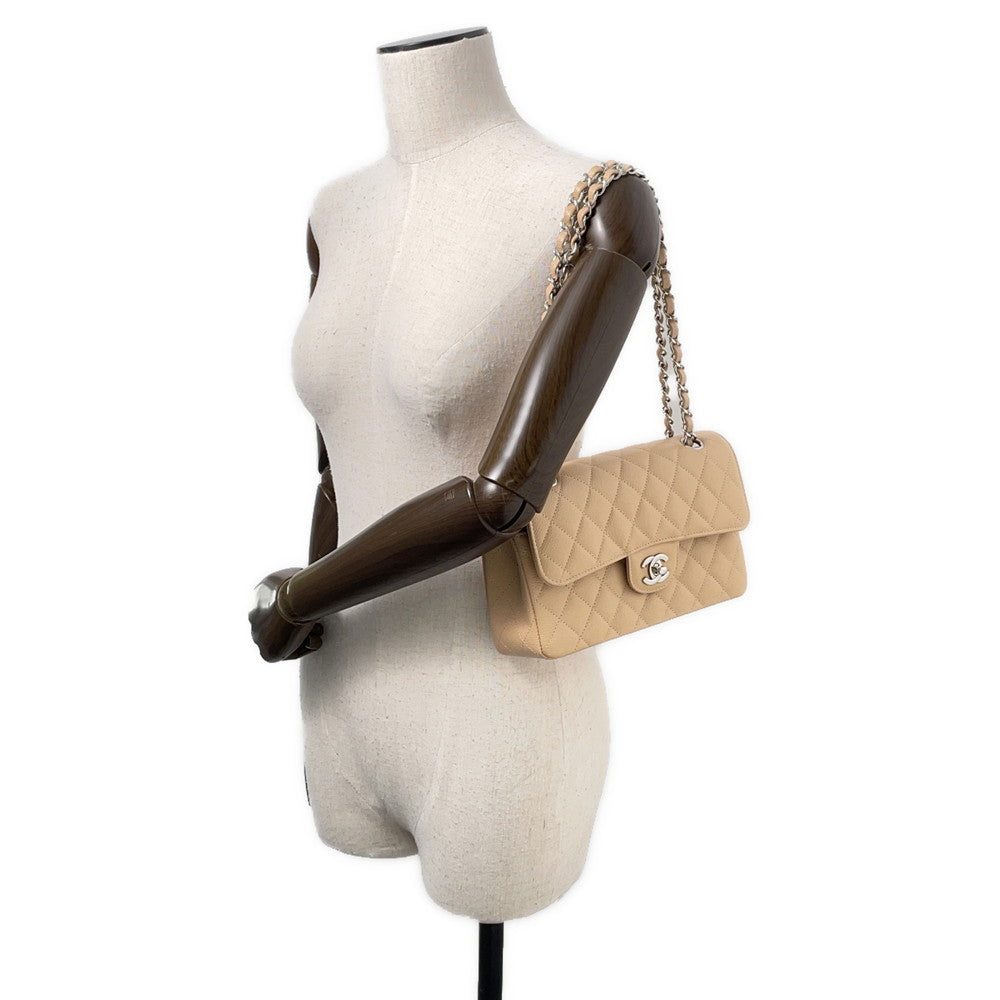 CHANEL Matelasse W Flap ChainShoulder Bag BeigeA01113 Caviar Leather Size 23 - Image 4