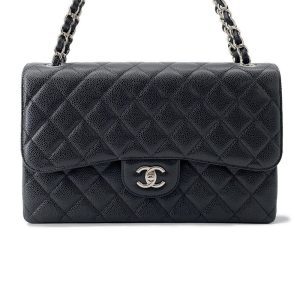 CHANEL Jumbo Matelasse Double Flap Shoulder Bag BlackA58600 Caviar Leather Size 30