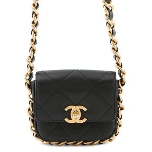 CHANEL MatelasseFlap Bag ChainShoulder Bag BlackAS2833 Calf Leather Size Mini