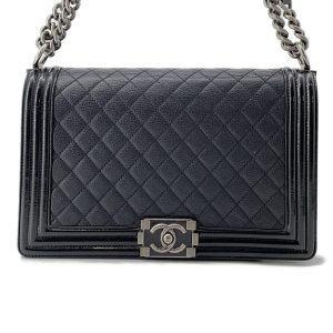 CHANEL Boy Chanel ChainShoulder Bag BlackA92193 Lambskin Patent Leather Size Large