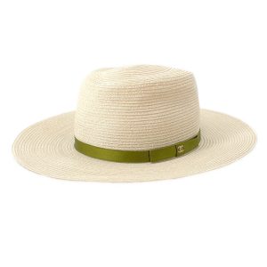 CHANEL CC Logo Ribbon Straw Hat Size M Beige/Khaki Abaca 78% Cotton 22%