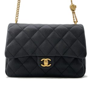 CHANEL Matelasse Heart Ball Chainshoulder BlackAS3921 Caviar Leather