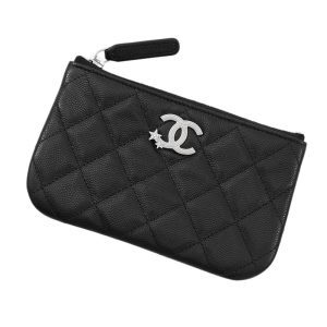 CHANEL Matelasse Star CC Logo Zip Pouch Coin Purse BlackAP4811 Soft Caviar Leather/Rhinestone