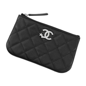 CHANEL Matelasse Star CC Logo Zip Pouch Coin Purse BlackAP4811 Soft Caviar Leather/Rhinestone