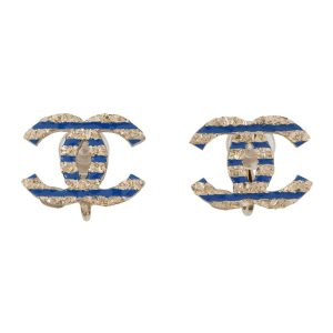 CHANEL CC Logo Earring Gold/Blue Metal