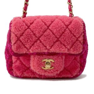 CHANEL Mini Matelasse ChainShoulder Red/Pink Tweed Boa Size Mini
