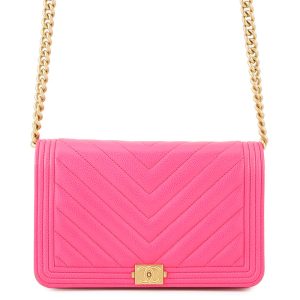 CHANEL Boy's Chanel Chevron Chain Wallet PinkAP1117 Caviar Leather