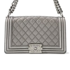 CHANEL Boy Chanel ChainShoulder Bag SilverA67086 Lambskin Size 25