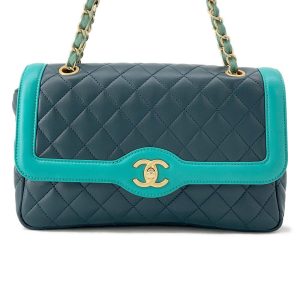 CHANEL Matelasse ChainShoulder Bag Green Lambskin