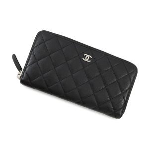CHANEL Matelasse Zip Around Long Wallet BlackA50097 Caviar Leather