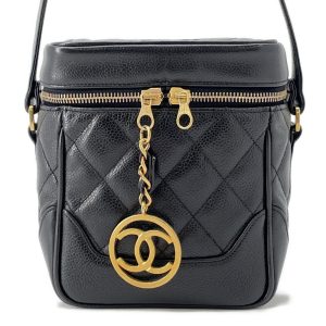 CHANEL Matelasse Chain vanity bag Black Caviar Leather