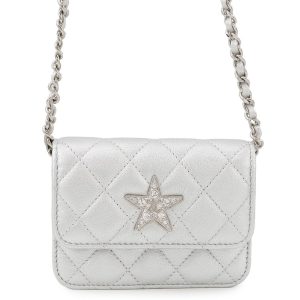 CHANEL Novelty Matelasse Chain Pouch Silver Lambskin