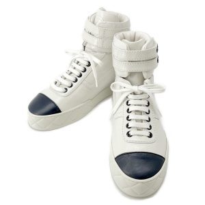 CHANEL High cut sneakers White/BlackG45109 Leather Size 36