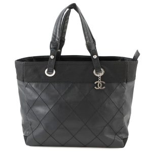 CHANEL Paris-Biarritz Tote Bag BlackA34209 Leather Canvas Size MM
