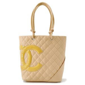 CHANEL Cambon line Tote Bag BeigeA25167 Lambskin Patent Leather Size Medium