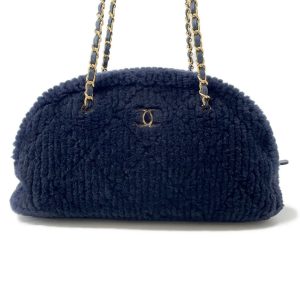 CHANEL Coco Neige Bowling Bag NavyAS5059 Shearling Lambskin Size Large