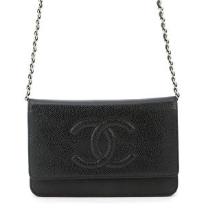 CHANEL CC Logo Chain Wallet BlackA48654 Caviar Leather