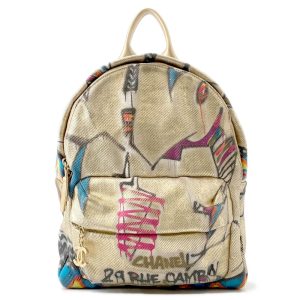 CHANEL CC Logo Graffiti Backpack Gold/MulticolorAS0867 Canvas Leather