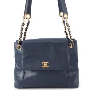 CHANEL ChainShoulder Navy Caviar Leather