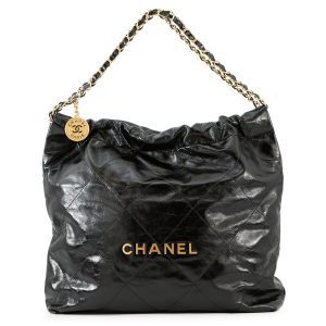 CHANEL CHANEL22 Handbag BlackAS3261 Shiny Calf Leather Size Medium
