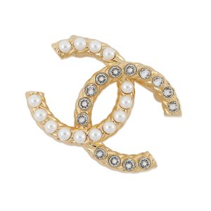 CHANEL CC Logo Pearl Brooch GoldABB082 Gold Plated Rhinestone