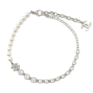 CHANEL CC Logo PearlNecklaceABA625 Metal Strass Costume Pearl
