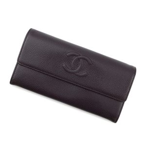 CHANEL CC Logo Long Flap Wallet PurpleA50070 Caviar Leather